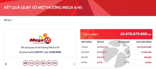 Kết quả xổ số Vietlott ngày 13/2/2026 - Ảnh 2.