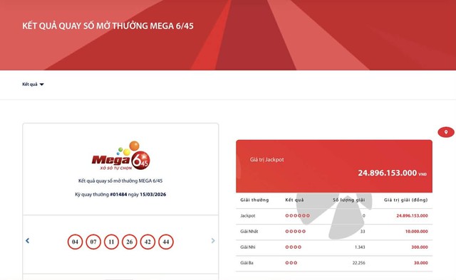 Kết quả xổ số Vietlott ngày 15/3/2026 - Ảnh 2.