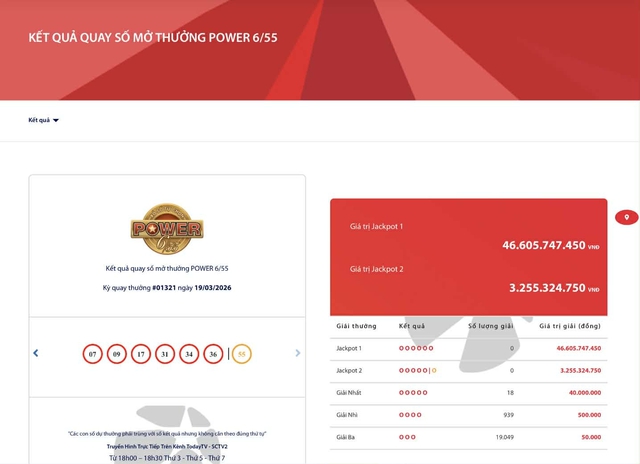 Kết quả xổ số Vietlott ngày 19/3/2026 - Ảnh 2.