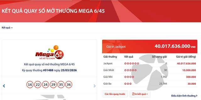 Kết quả xổ số Vietlott ngày 25/3/2026 - Ảnh 2.