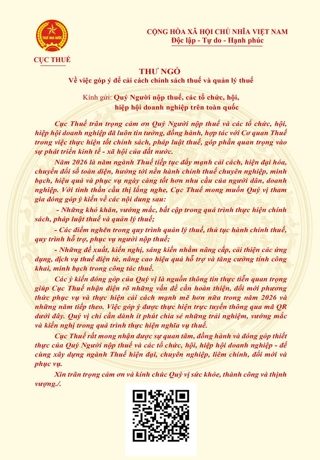 Cục Thuế gửi Thư ngỏ về cải cách chính sách thuế và quản lý thuế - Ảnh 1.