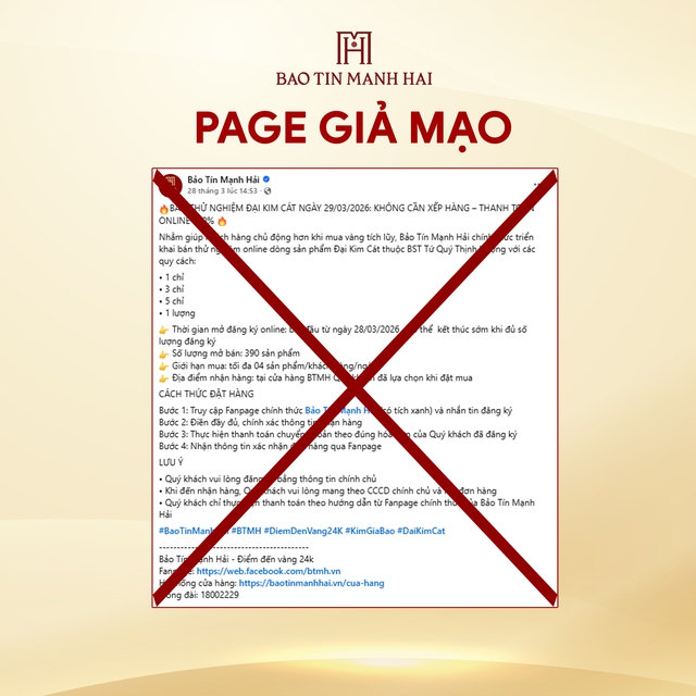 Bảo Tín Mạnh Hải cảnh báo khẩn về sản phẩm vàng "Đại Kim Cát" - Ảnh 1.