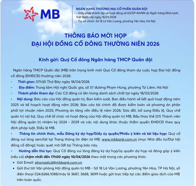 MB thông báo nóng, cổ đông cần làm ngay việc này  - Ảnh 1.