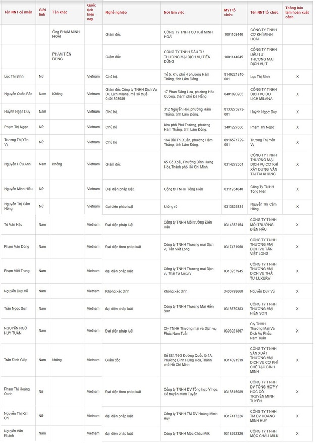 20 người nộp thuế có tên sau bị tạm hoãn xuất cảnh - Ảnh 2.