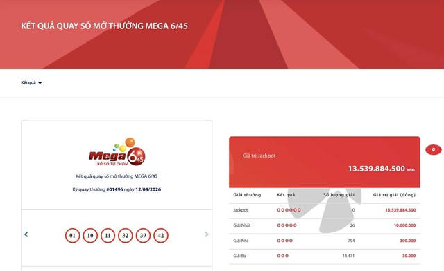 Kết quả xổ số Vietlott ngày 12/4/2026 - Ảnh 2.