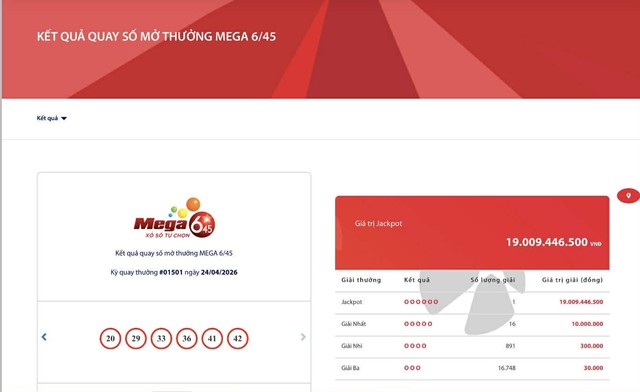 Kết quả xổ số Vietlott ngày 24/4/2026 - Ảnh 2.