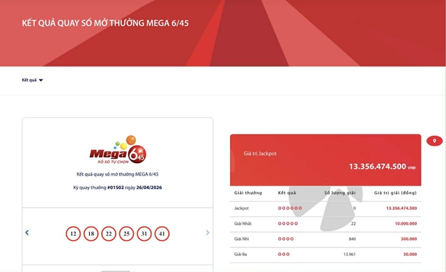Kết quả xổ số Vietlott ngày 26/4/2026 - Ảnh 2.