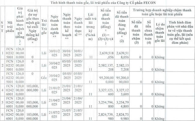 Fecon thanh toán bao nhiêu gốc, lãi trái phiếu trong năm 2025? - Ảnh 1.