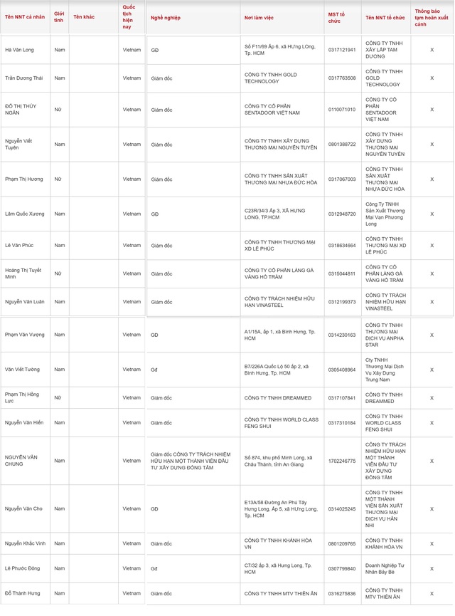 Cục Thuế thông báo: Một loạt người có tên sau bị tạm hoãn xuất cảnh - Ảnh 2.