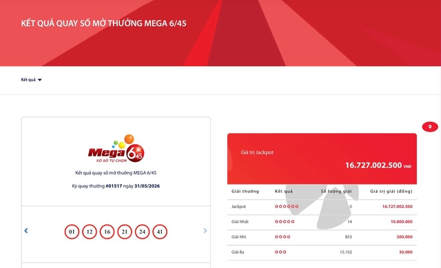 Kết quả xổ số Vietlott ngày 31/5/2026 - Ảnh 2.