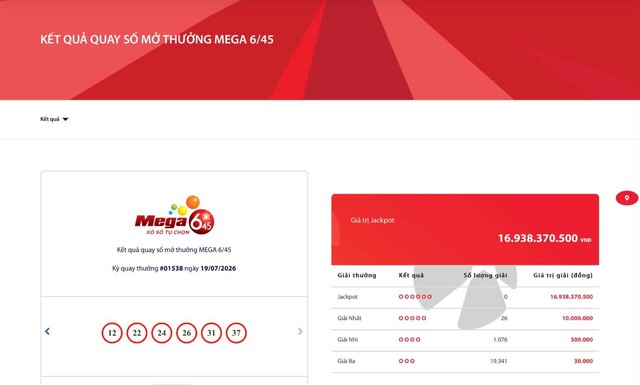 Kết quả xổ số Vietlott ngày 19/7/2026 - Ảnh 2.