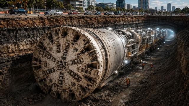 Cỗ máy dài 100m, nặng 3.500 tấn bắt đầu "biến mất" dưới lòng đất Australia: Mang theo 20 người làm việc ngày đêm để đào đường hầm đầu tiên của siêu dự án 15,4 tỷ AUD - Ảnh 1.