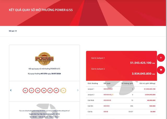 Kết quả xổ số Vietlott ngày 30/7/2026 - Ảnh 2.