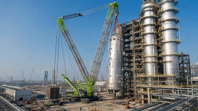 Cần cẩu khổng lồ 3.600 tấn phá vỡ hai kỷ lục thế giới khi lắp đặt lò phản ứng hydro hóa nguyên khối lớn nhất thế giới nặng 3.037 tấn chỉ trong sáu ngày - Ảnh 1.
