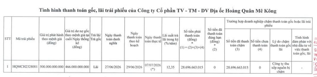 Hoàng Quân Mê Kông thanh toán lãi trái phiếu - Ảnh 1.