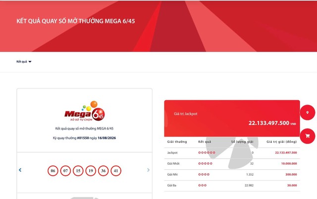 Kết quả xổ số Vietlott ngày 16/8/2026 - Ảnh 2.