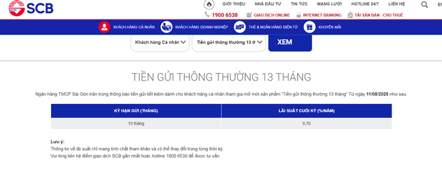 SCB bất ngờ tăng mạnh lãi suất huy động lên 8,7%/năm - Ảnh 1.