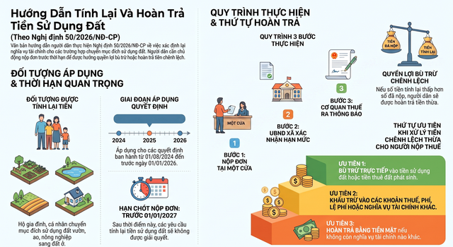 Cơ quan thuế có thông báo quan trọng về vấn đề tính lại, bù trừ và hoàn trả tiền sử dụng đất, người nộp thuế thuộc trường hợp sau cần chú ý - Ảnh 1.