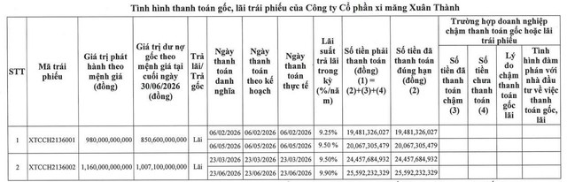 Xi măng Xuân Thành thanh toán gần 90 tỷ đồng lãi trái phiếu - Ảnh 1.
