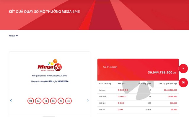 Kết quả xổ số Vietlott ngày 30/8/2026 - Ảnh 2.
