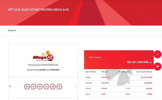Kết quả xổ số Vietlott ngày 13/9/2026 - Ảnh 2.