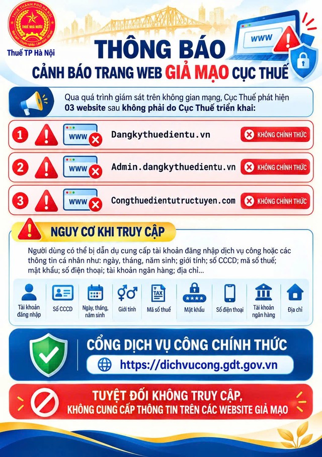 Cơ quan thuế phát cảnh báo quan trọng: Người nộp thuế chú ý để tránh lộ thông tin cá nhân, tài khoản ngân hàng - Ảnh 1.