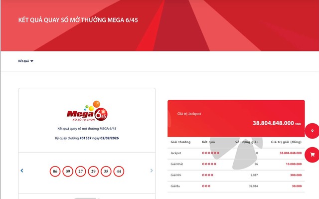 Kết quả xổ số Vietlott ngày 2/9/2026 - Ảnh 2.