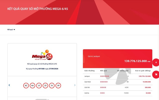 Kết quả xổ số Vietlott ngày 27/9/2026 - Ảnh 2.