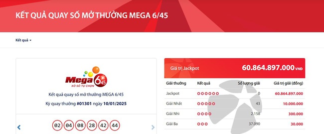 Kết quả xổ số Vietlott ngày 10/1/2025- Ảnh 2.