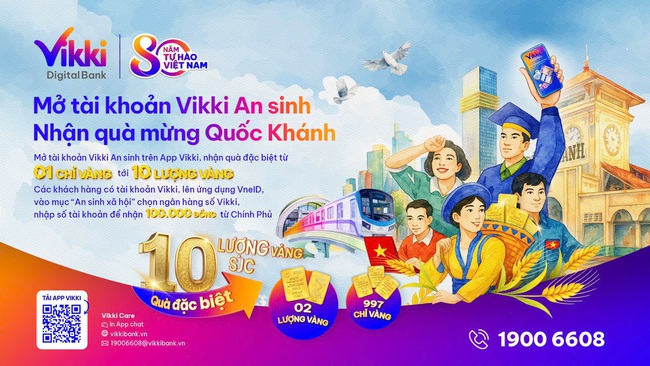 Mở tài khoản Vikki An sinh - Nhận quà mừng Quốc khánh: Cơ hội trúng tới 10 lượng vàng SJC, tổng giá trị 20 tỷ đồng- Ảnh 2.