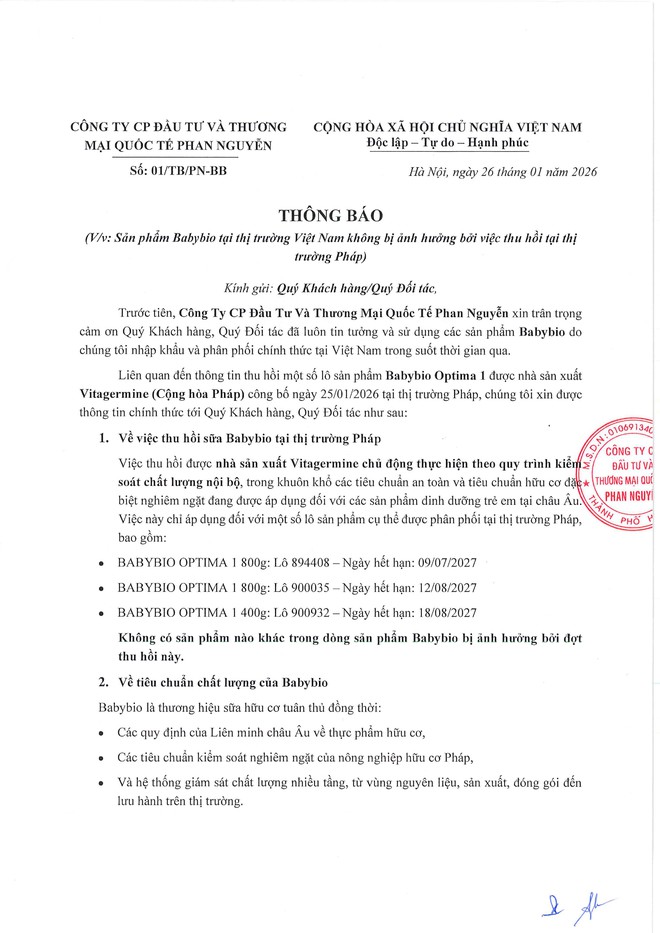 Vụ sữa Pháp Babybio thu hồi khẩn cấp vì nghi nhiễm độc tố: Đơn vị nhập khẩu về Việt Nam nói gì? - Ảnh 2.