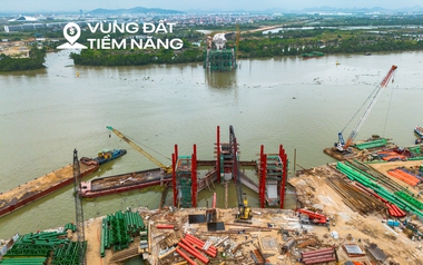 Toàn cảnh công trường cầu dây văng rộng nhất Hải Phòng: Tháp cao bằng tòa nhà 40 tầng, nằm sát vách dự án hơn 2 tỷ USD của Vingroup